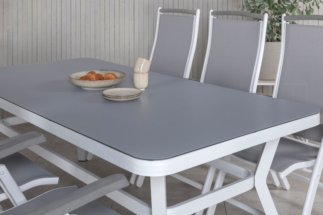 Venture Home Virya Dining Table - White Alu / Grey Glass - big table+Albany 5:pos Chair - White/Grey_6