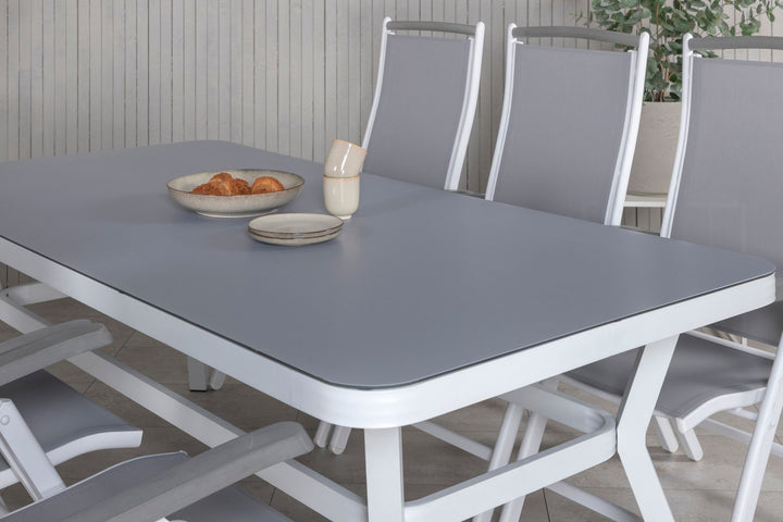 Venture Home Virya Dining Table - White Alu / Grey Glass - big table+Albany 5:pos Chair - White/Grey_6