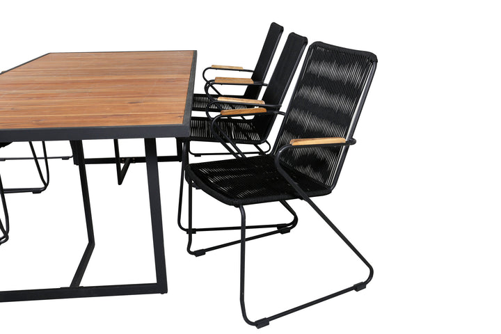 Venture Home Khung Dining Table - Black Steel / Acacia (teklook) - 200*100cm+Bois Armchair - Black Alu / Black Rope / Acacia_6