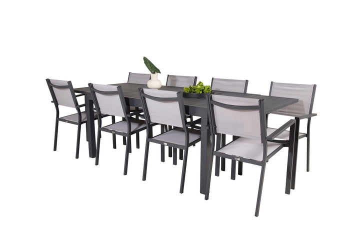 Venture Home Marbella Dining Table 160/240*100*H75 - Black+Copacabana Arm Chair (stackable) - Black Alu / Grey Textilene_8