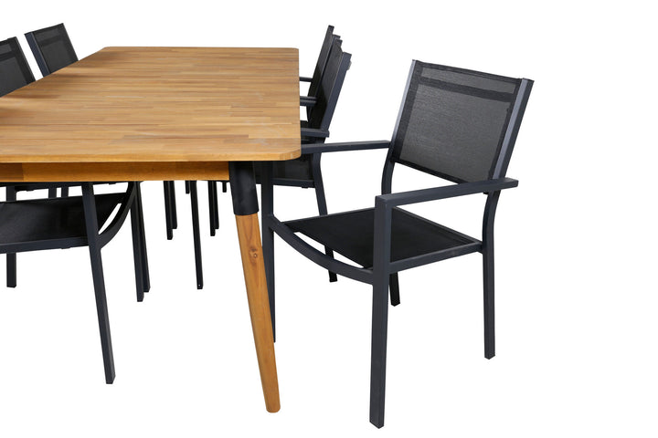Venture Home Julian Dining Table - Acasia - 210*100cm+Copacabana Stacking Chair - Black/Black_6