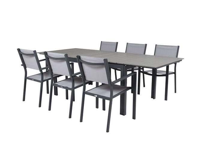 Venture Home Levels Dining Table 160/240*90 - Black Alu / Grey Aintwood +Copacabana Arm Chair (stackable) - Black Alu / Grey Textilene_6