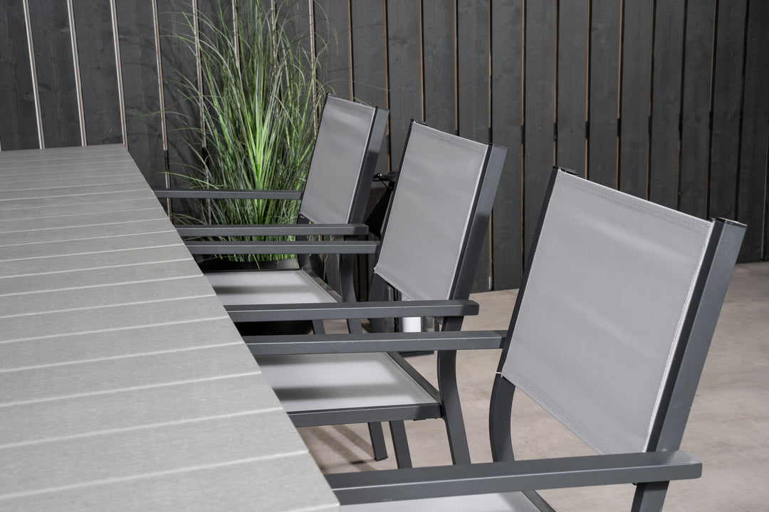 Venture Home Levels Dining Table 160/240*90 - Black Alu / Grey Aintwood +Copacabana Arm Chair (stackable) - Black Alu / Grey Textilene_6