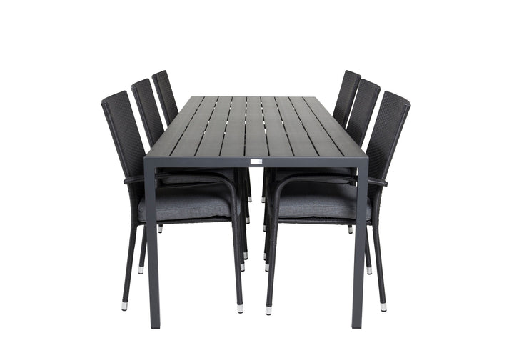 Venture Home Break Dining Table - 205*90 - Black Alu / Black Aintwood+Anna Arm Chair (stackab
