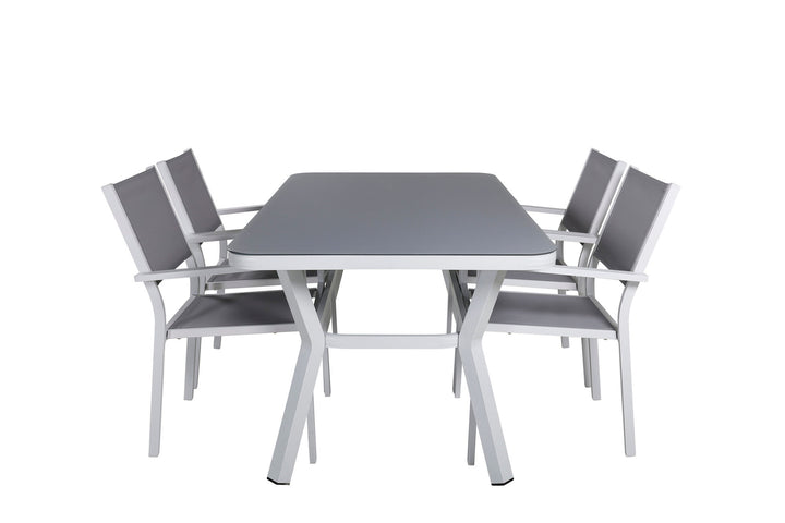 Venture Home Virya Dining Table - White Alu / Grey Glass - small table+Copacabana Stacking Chair - White/Grey_4