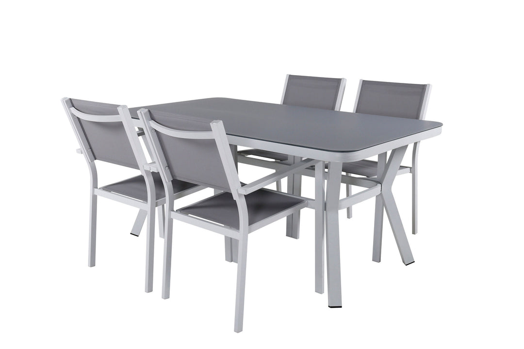 Venture Home Virya Dining Table - White Alu / Grey Glass - small table+Copacabana Stacking Chair - White/Grey_4