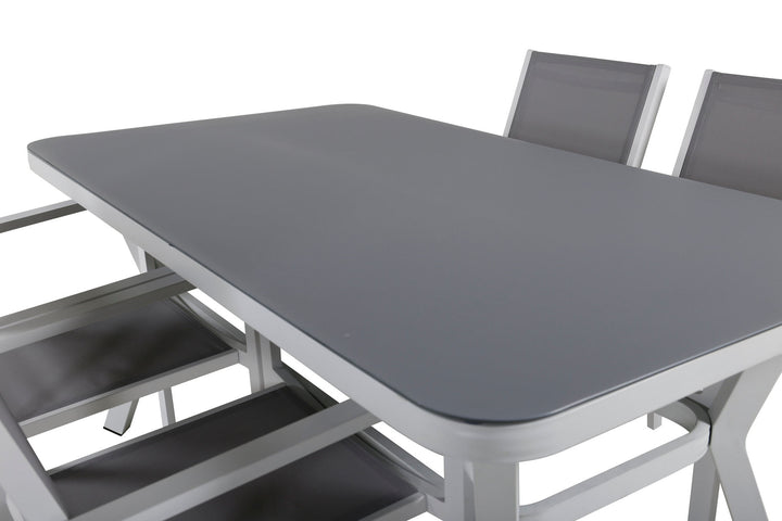 Venture Home Virya Dining Table - White Alu / Grey Glass - small table+Copacabana Stacking Chair - White/Grey_4
