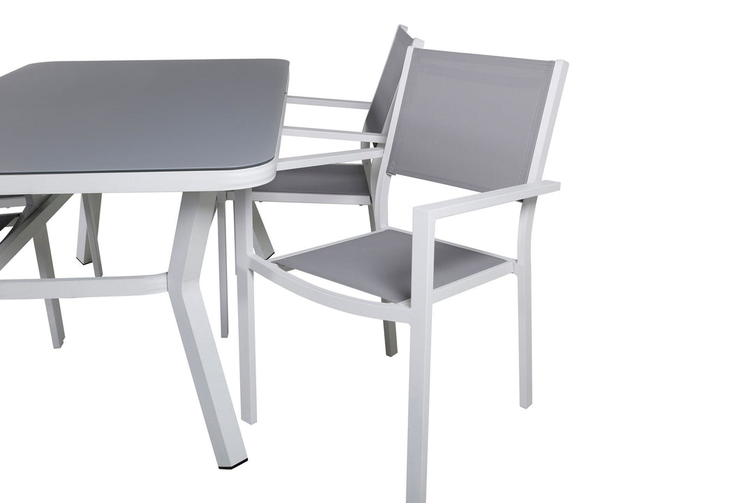Venture Home Virya Dining Table - White Alu / Grey Glass - small table+Copacabana Stacking Chair - White/Grey_4