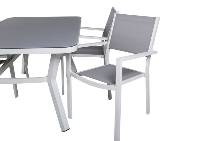 Venture Home Virya Dining Table - White Alu / Grey Glass - small table+Copacabana Stacking Chair - White/Grey_4