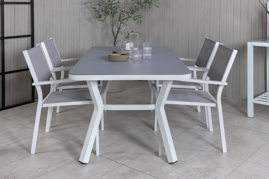 Venture Home Virya Dining Table - White Alu / Grey Glass - small table+Copacabana Stacking Chair - White/Grey_4