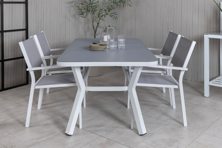 Venture Home Virya Dining Table - White Alu / Grey Glass - small table+Copacabana Stacking Chair - White/Grey_4