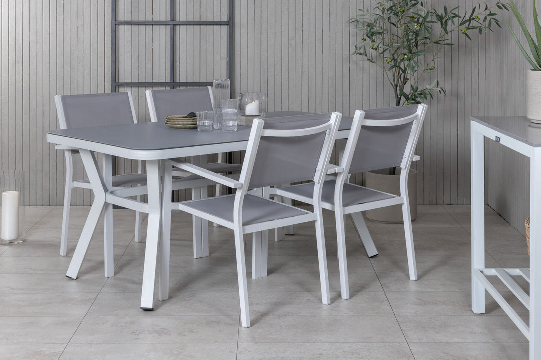 Venture Home Virya Dining Table - White Alu / Grey Glass - small table+Copacabana Stacking Chair - White/Grey_4