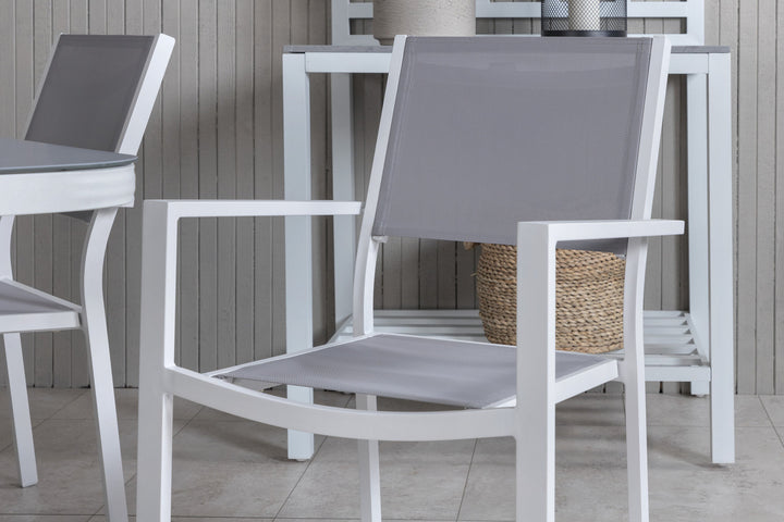 Venture Home Virya Dining Table - White Alu / Grey Glass - small table+Copacabana Stacking Chair - White/Grey_4