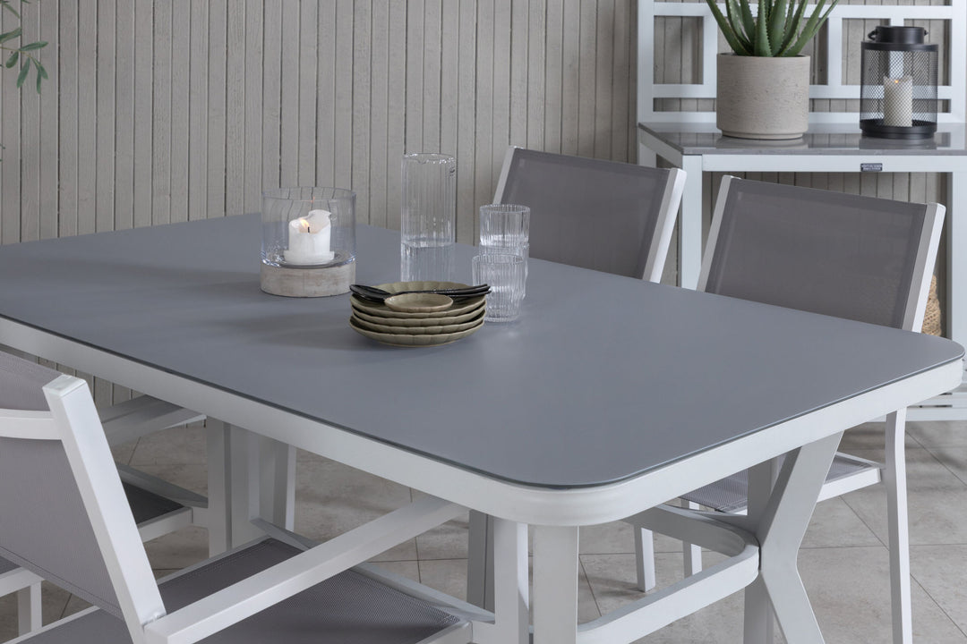Venture Home Virya Dining Table - White Alu / Grey Glass - small table+Copacabana Stacking Chair - White/Grey_4