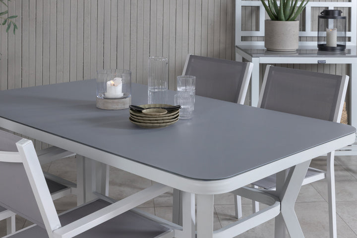 Venture Home Virya Dining Table - White Alu / Grey Glass - small table+Copacabana Stacking Chair - White/Grey_4