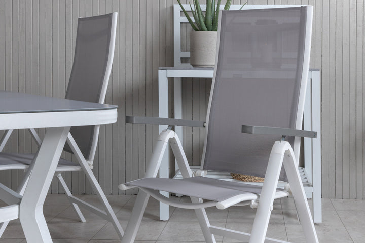 Venture Home Virya Dining Table - White Alu / Grey Glass - small table+Albany Light 5-pos white alu / Grey Textilene_4
