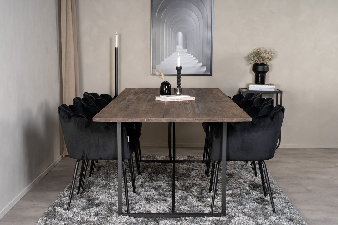 Venture Home Padang Matbord - Svart / mörk Teak - 250*100*H76+Limhamn - Chair - Black Velvet_6