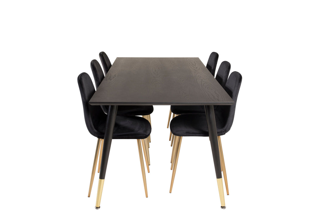 Venture Home Dipp Dining Table - 180*90cm - Black Veneer / black legs w brass dipp +Polar Matstol - Matt Mässing / Svart Sammet_6