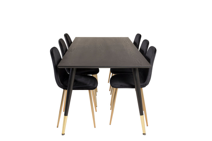 Venture Home Dipp Dining Table - 180*90cm - Black Veneer / black legs w brass dipp +Polar Matstol - Matt Mässing / Svart Sammet_6