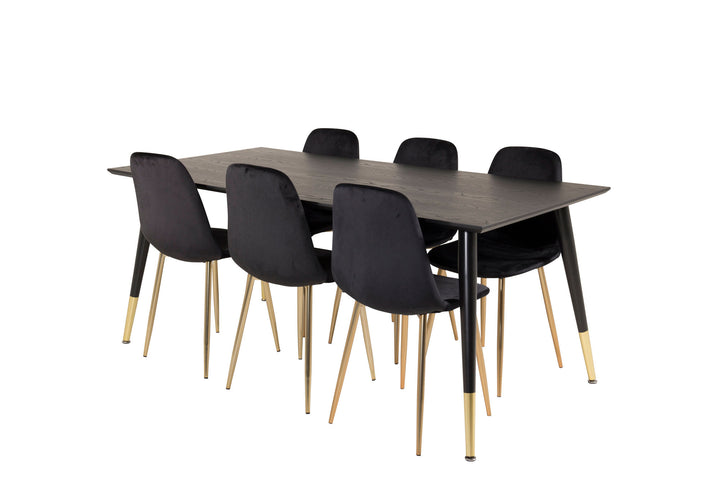 Venture Home Dipp Dining Table - 180*90cm - Black Veneer / black legs w brass dipp +Polar Matstol - Matt Mässing / Svart Sammet_6