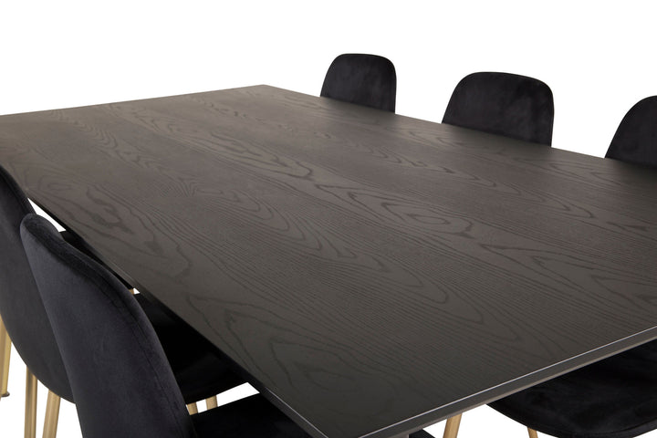 Venture Home Dipp Dining Table - 180*90cm - Black Veneer / black legs w brass dipp +Polar Matstol - Matt Mässing / Svart Sammet_6