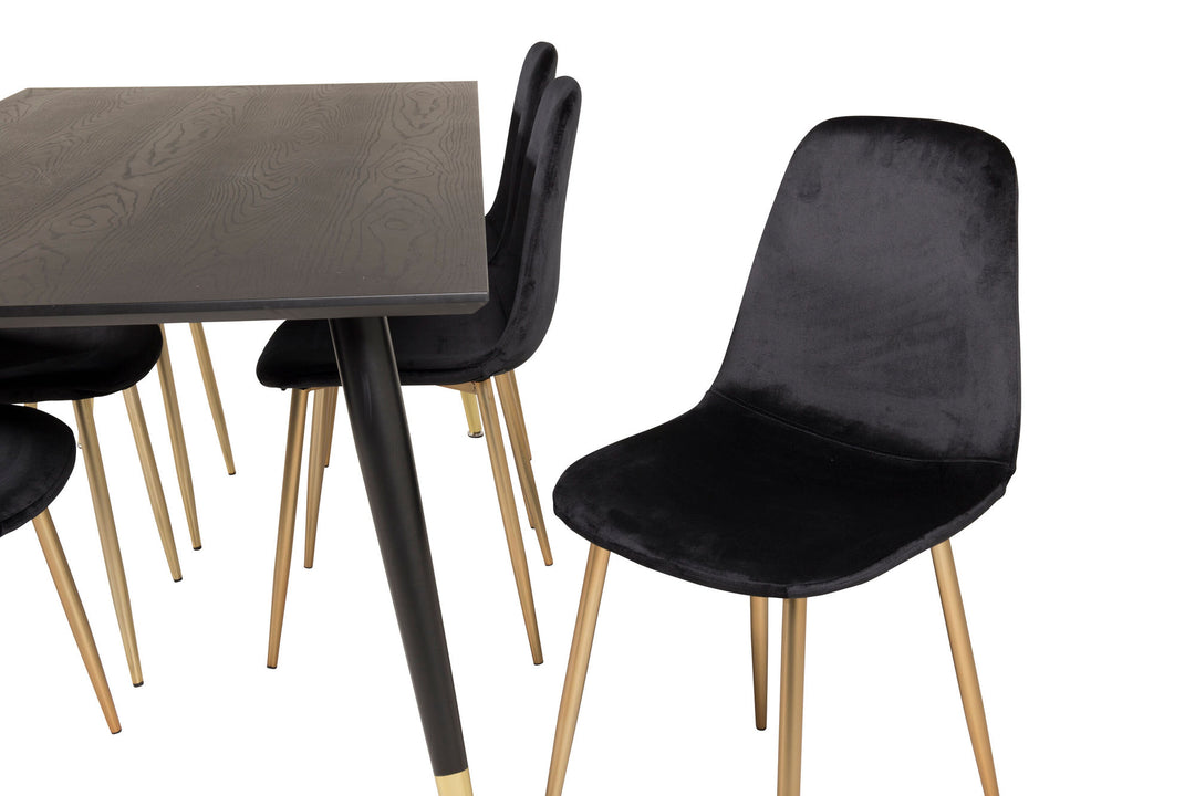 Venture Home Dipp Dining Table - 180*90cm - Black Veneer / black legs w brass dipp +Polar Matstol - Matt Mässing / Svart Sammet_6