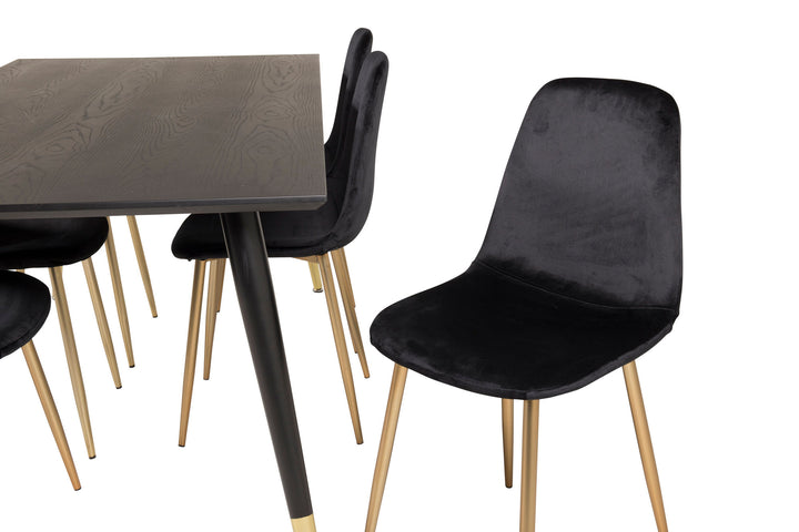 Venture Home Dipp Dining Table - 180*90cm - Black Veneer / black legs w brass dipp +Polar Matstol - Matt Mässing / Svart Sammet_6