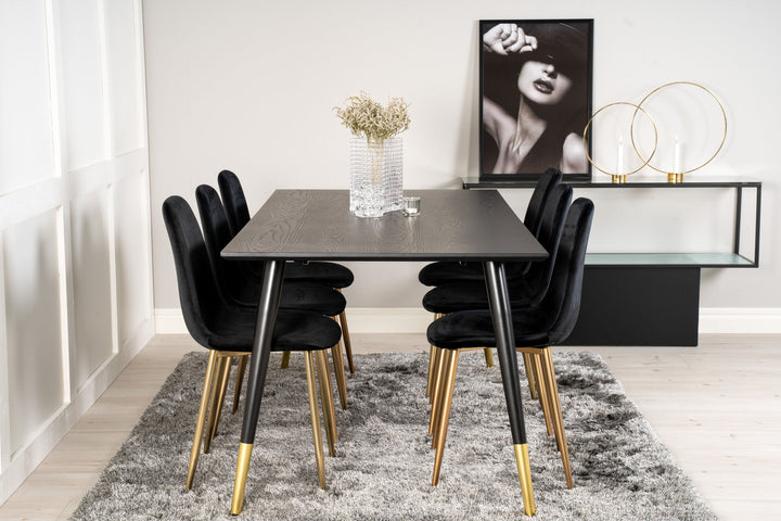 Venture Home Dipp Dining Table - 180*90cm - Black Veneer / black legs w brass dipp +Polar Matstol - Matt Mässing / Svart Sammet_6