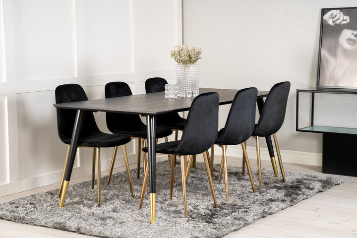 Venture Home Dipp Dining Table - 180*90cm - Black Veneer / black legs w brass dipp +Polar Matstol - Matt Mässing / Svart Sammet_6