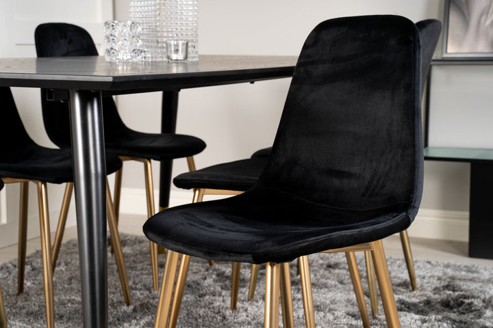 Venture Home Dipp Dining Table - 180*90cm - Black Veneer / black legs w brass dipp +Polar Matstol - Matt Mässing / Svart Sammet_6