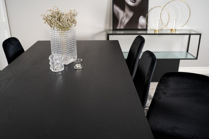Venture Home Dipp Dining Table - 180*90cm - Black Veneer / black legs w brass dipp +Polar Matstol - Matt Mässing / Svart Sammet_6