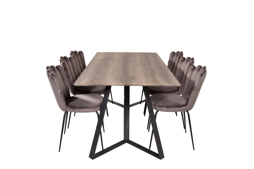 Venture Home Marina Matbord - Svart / Grå Ek - 180*90*H75+Limhamn Light - Chair - Grey Velvet_6
