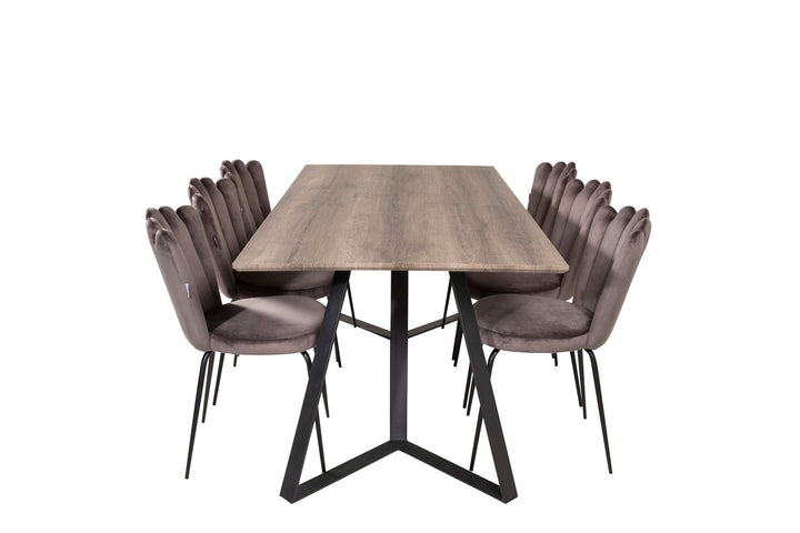 Venture Home Marina Matbord - Svart / Grå Ek - 180*90*H75+Limhamn Light - Chair - Grey Velvet_6