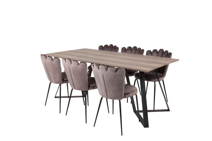 Venture Home Marina Matbord - Svart / Grå Ek - 180*90*H75+Limhamn Light - Chair - Grey Velvet_6