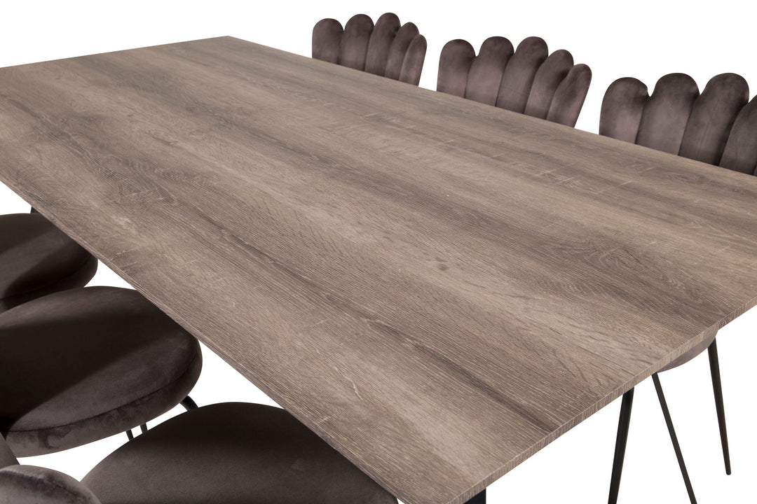 Venture Home Marina Matbord - Svart / Grå Ek - 180*90*H75+Limhamn Light - Chair - Grey Velvet_6