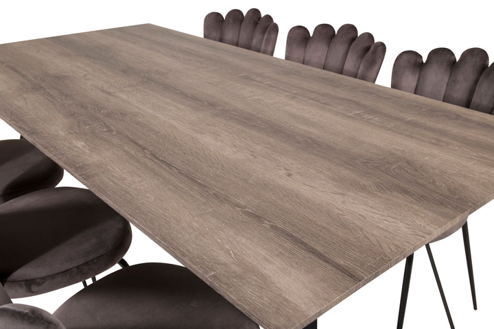 Venture Home Marina Matbord - Svart / Grå Ek - 180*90*H75+Limhamn Light - Chair - Grey Velvet_6