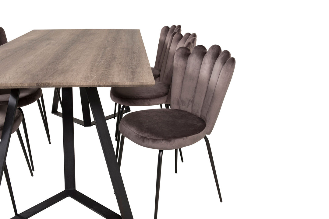 Venture Home Marina Matbord - Svart / Grå Ek - 180*90*H75+Limhamn Light - Chair - Grey Velvet_6