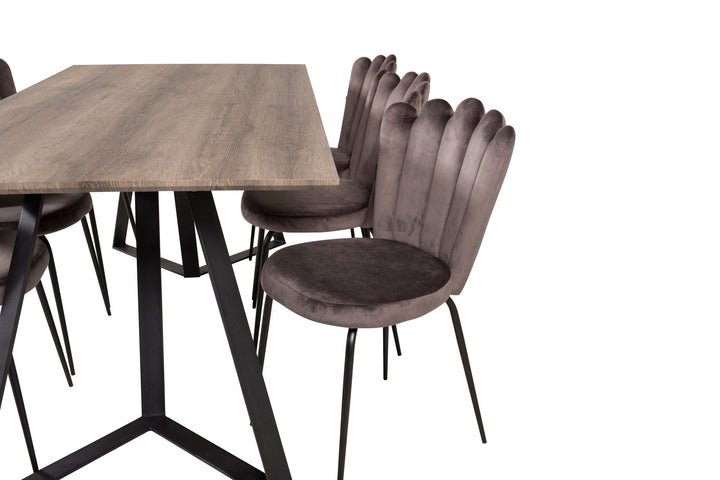 Venture Home Marina Matbord - Svart / Grå Ek - 180*90*H75+Limhamn Light - Chair - Grey Velvet_6