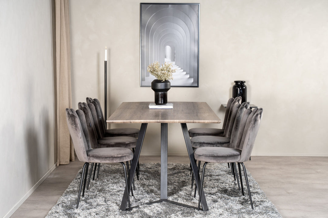 Venture Home Marina Matbord - Svart / Grå Ek - 180*90*H75+Limhamn Light - Chair - Grey Velvet_6