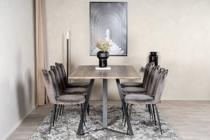 Venture Home Marina Matbord - Svart / Grå Ek - 180*90*H75+Limhamn Light - Chair - Grey Velvet_6