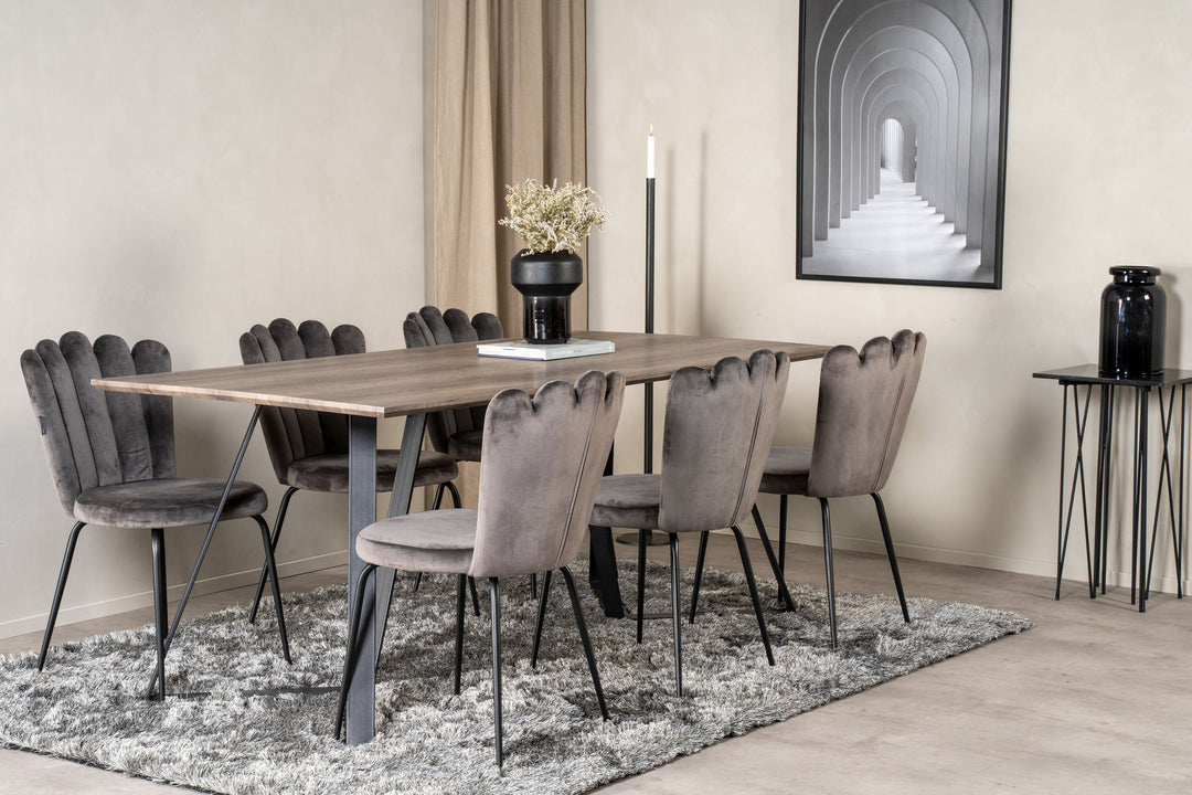 Venture Home Marina Matbord - Svart / Grå Ek - 180*90*H75+Limhamn Light - Chair - Grey Velvet_6