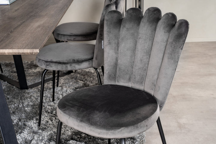 Venture Home Marina Matbord - Svart / Grå Ek - 180*90*H75+Limhamn Light - Chair - Grey Velvet_6