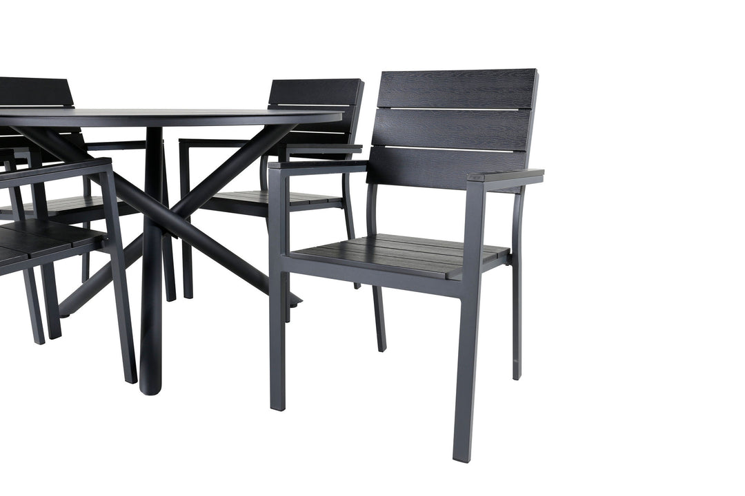 Venture Home Alma Dining Table - Black Alu - ø120cm+Levels Chair (stackable) - Black Alu / Black Aintwood_4