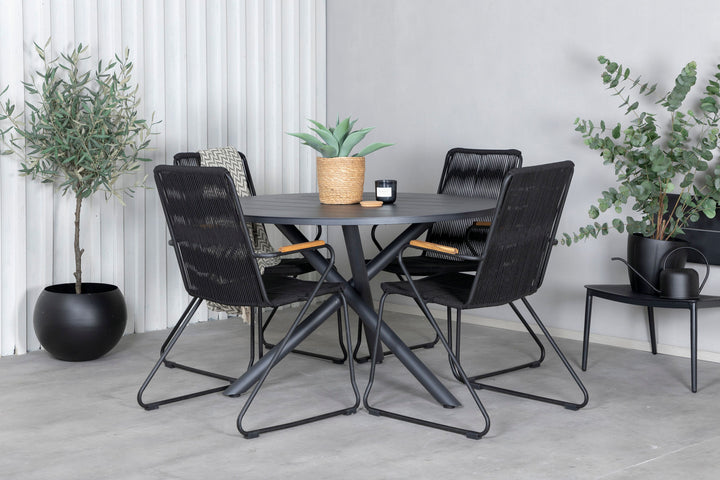 Venture Home Alma Dining Table - Black Alu - ø120cm+Bois Armchair - Black Alu / Black Rope / Acacia_4