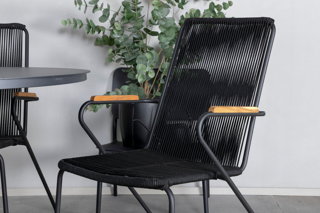 Venture Home Alma Dining Table - Black Alu - ø120cm+Bois Armchair - Black Alu / Black Rope / Acacia_4