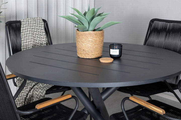 Venture Home Alma Dining Table - Black Alu - ø120cm+Bois Armchair - Black Alu / Black Rope / Acacia_4