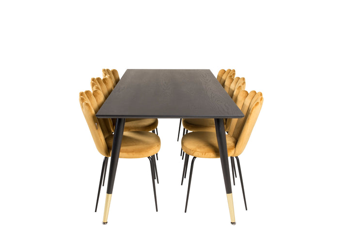 Venture Home Dipp Dining Table - 180*90cm - Black Veneer / black legs w brass dipp +Limhamn Light - Chair - Gold Velvet_6