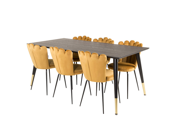Venture Home Dipp Dining Table - 180*90cm - Black Veneer / black legs w brass dipp +Limhamn Light - Chair - Gold Velvet_6