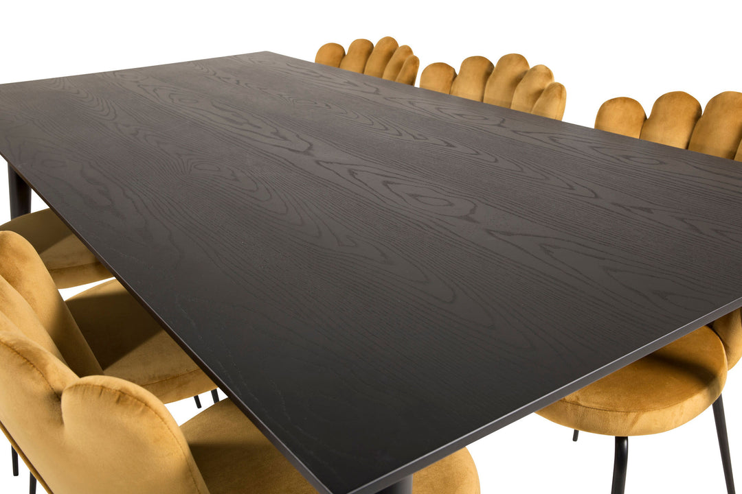 Venture Home Dipp Dining Table - 180*90cm - Black Veneer / black legs w brass dipp +Limhamn Light - Chair - Gold Velvet_6