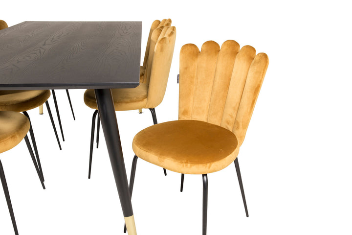 Venture Home Dipp Dining Table - 180*90cm - Black Veneer / black legs w brass dipp +Limhamn Light - Chair - Gold Velvet_6